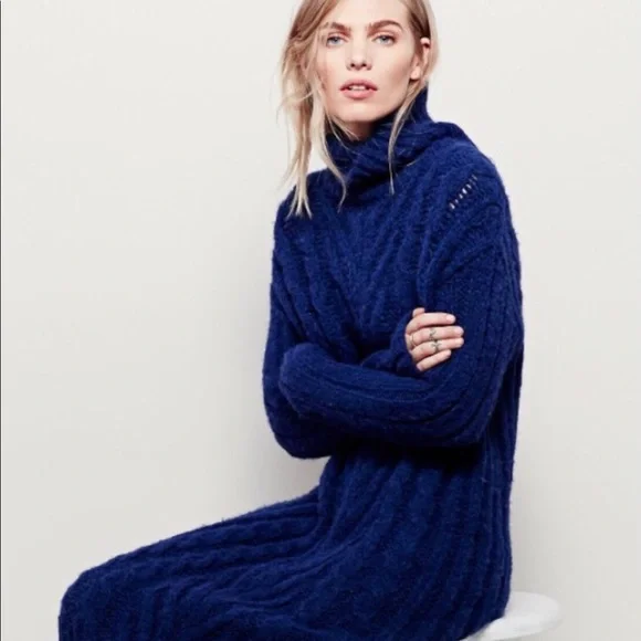 FREE PEOPLE *RARE*midi thick soft alpaca cabled turtleneck sweater dress - Picture 3 of 14